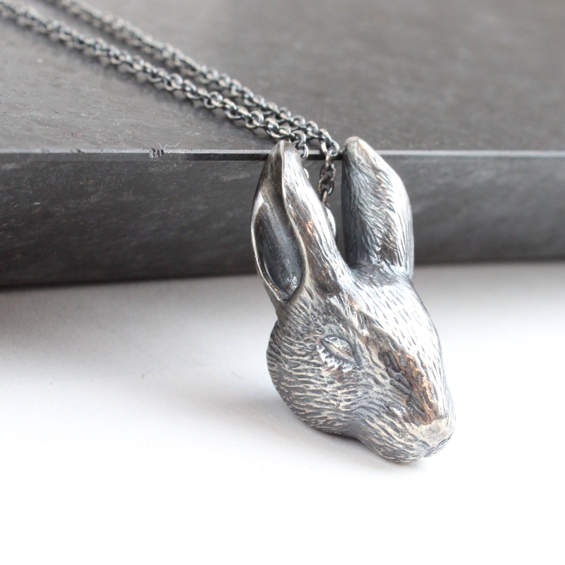 Small Bunny Head Pendant - oxidised silver – Kina NZ Design + Artspace