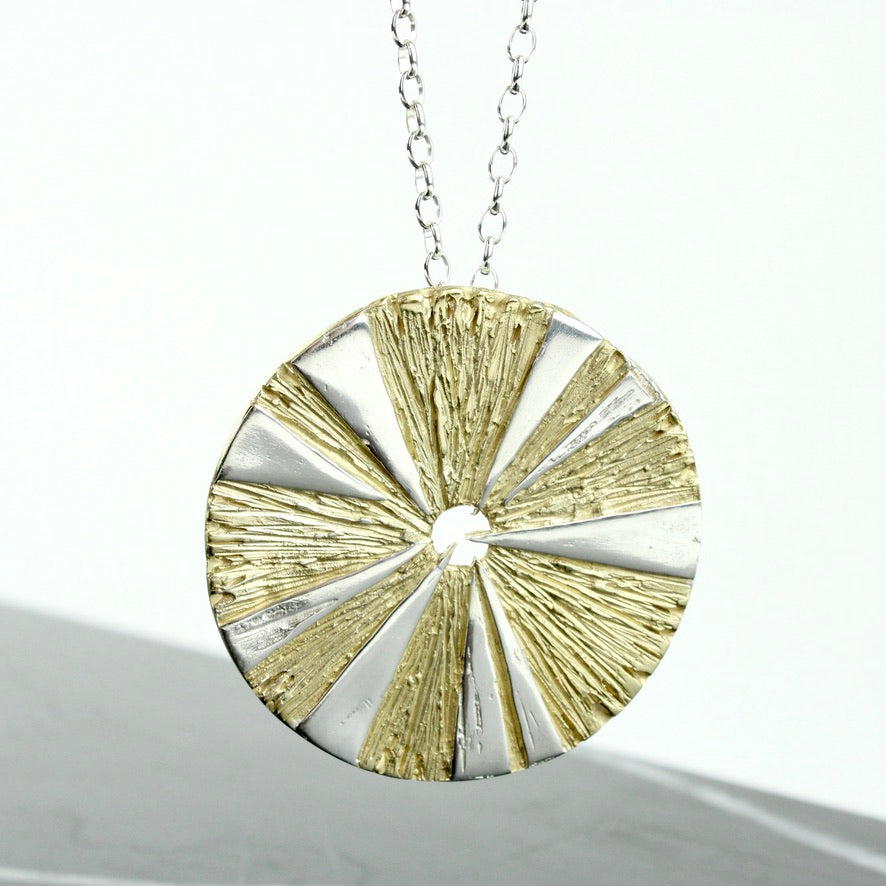 Sun Rays Pendant - gold with silver rays – Kina NZ Design + Artspace