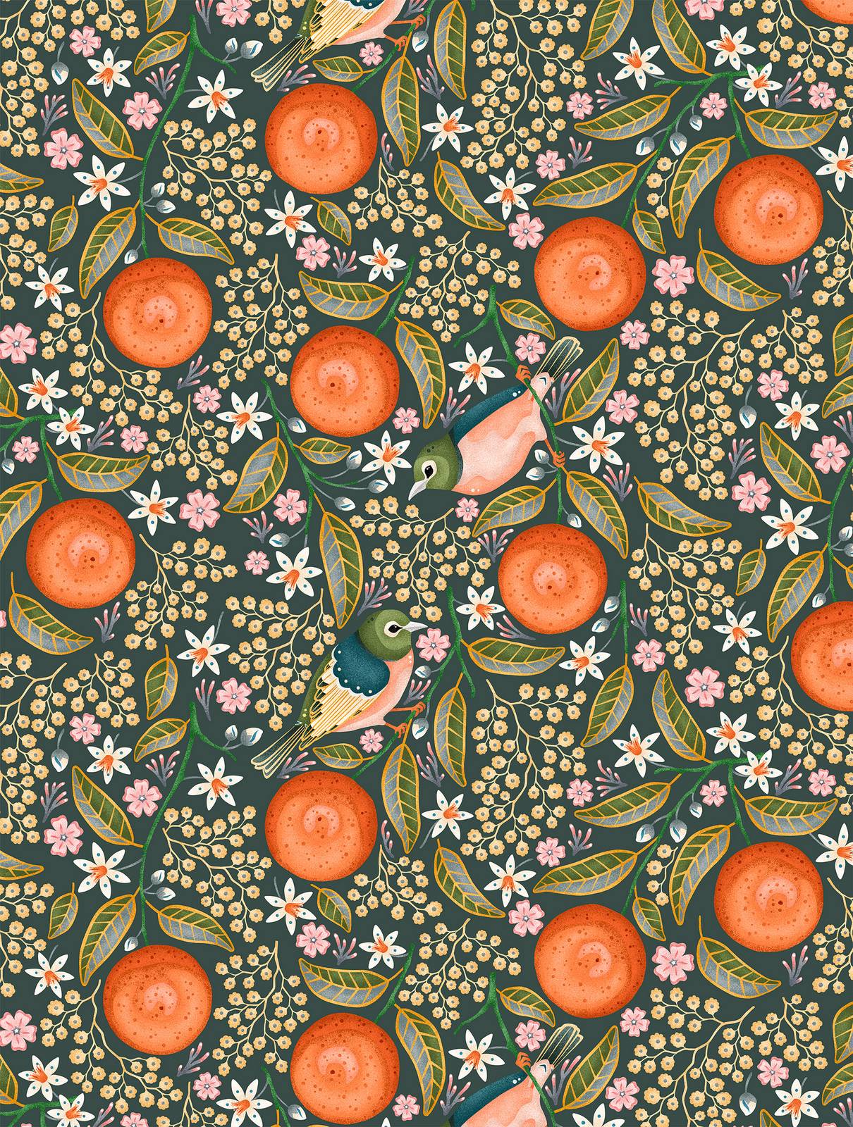 Waxeyes and Mandarins Tea Towel